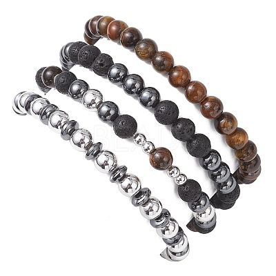 4Pcs Natural & Synthetic Mixed Gemstone Round Beads Stretch Bracelets for Women BJEW-JB12556-1
