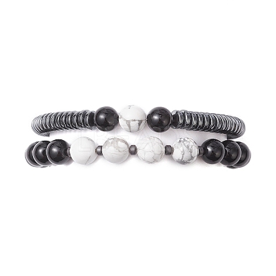 2Pcs Narutal & Synthetic Mixed Gemstone Beads Stretch Bracelets BJEW-JB12720-01-1