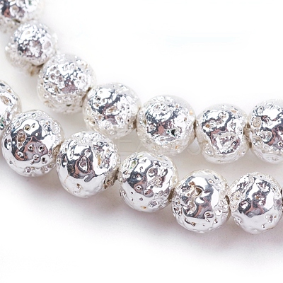 Electroplated Natural Lava Rock Beads Strands G-K259-57-4mm-S-1