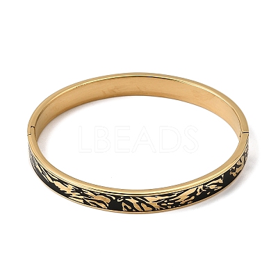 304 Stainless Steel Black Enamel Skin Print Hinged Cuff Bangles for Women SA-CBAC920-04G-1