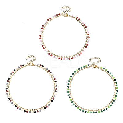 304 Stainless Steel Enamel Flat Round Tassel Anklets for Women AJEW-AN00871-1