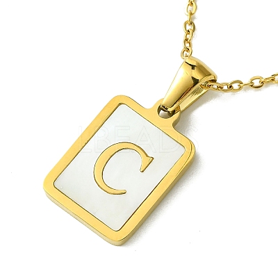 Ion Plating(IP) Rectangle with Initial Letter 304 Stainless Steel Pendant Necklace NJEW-R265-04G-C-1
