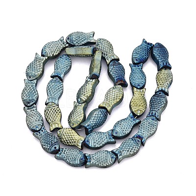 Full Plated Frosted Electroplate Glass Fish Beads Strands EGLA-M001-B01-1