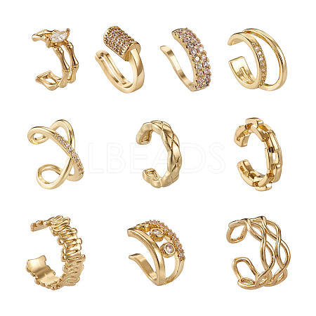 Biyun 9Pcs 9 Style Brass Cuff Earrings EJEW-BY0001-01-1