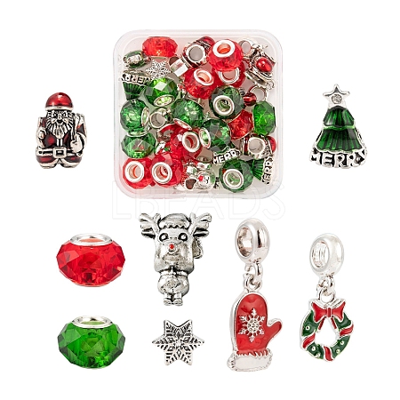 36Pcs 8 Style Christmas Themed European Style Alloy & Glass Beads Sets DIY-LS0003-11-1