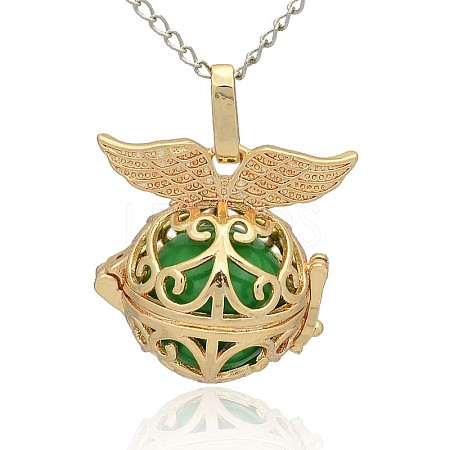 Golden Tone Brass Hollow Round Cage Pendants KK-J237-10G-1