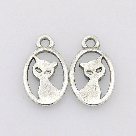 Tibetan Style Alloy Kitten Pendants TIBEP-R219-AS-LF-1