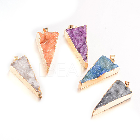 Plated  Natural  Druzy Agate Triangle Pendants G-PH0026-02-1