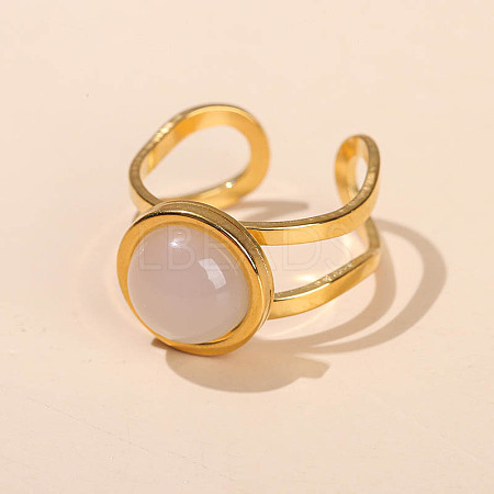 304 Stainless Steel & Natural White Jade Cuff Rings FS-WGDE3F0-22-1