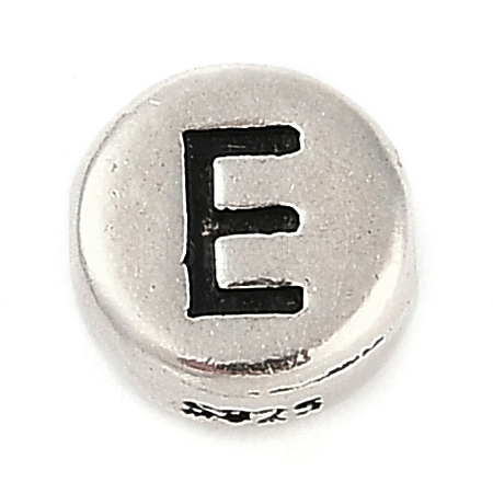 925 Sterling Silver Flat Round with Letter Beads STER-G044-01AS-E-1