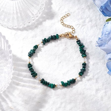Natural Malachite Chip Beaded Bracelets for Women X-BJEW-JB11742-10-1