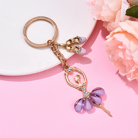 Alloy Crystal Rhinestone & Resin Ballet Dancer Girl Keychain KEYC-YW00228-02-1