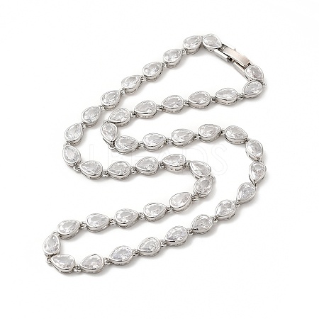 Clear Cubic Zirconia Teardrop Link Chain Necklace NJEW-E074-01P-1