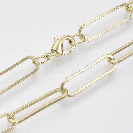 Brass Flat Oval Paperclip Chain Necklace Making MAK-S072-08B-LG-1