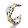 Rainbow Color Ion Plating(IP) 304 Stainless Steel Leaf Wrap Open Cuff Ring for Women RJEW-A005-11-2