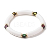 Acrylic Chunky Curved Tube Beaded Stretch Bracelet with Heart for Women BJEW-JB07586-3