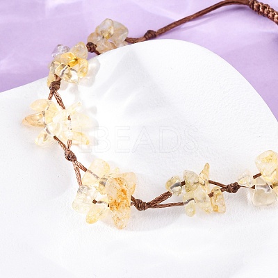 Adjustable Natural Yellow Quartz Braided Bead Bracelets for Women BJEW-U035-02J-1