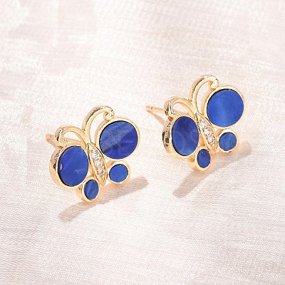 Butterfly Brass Micro Pave Clear Cubic Zirconia Stud Earrings EJEW-C173-01G-1