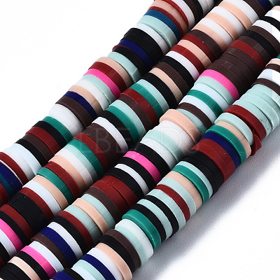 Flat Round Handmade Polymer Clay Bead Spacers CLAY-R067-4.0mm-M2-1