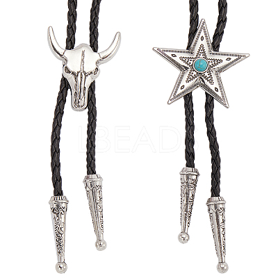 2Pcs 2 Styles Adjustable Vintage PU Leather Bolo Tie NJEW-GF0001-13AS-1