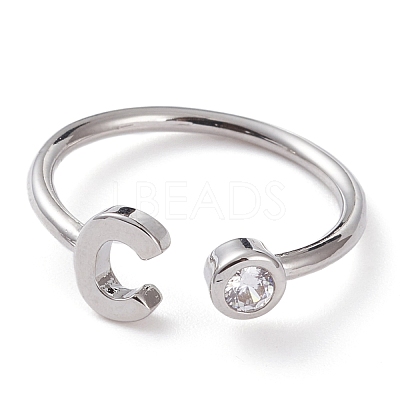 Brass Micro Pave Clear Cubic Zirconia Cuff Rings RJEW-J074-01P-C-1