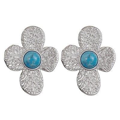 Natural Mixed Gemstone Flower Stud Earrings EJEW-JE05319-02-1
