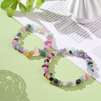 2Pcs Mixed Gemstone Chips Stretch Bracelets Set for Parent Children BJEW-JB08431-1