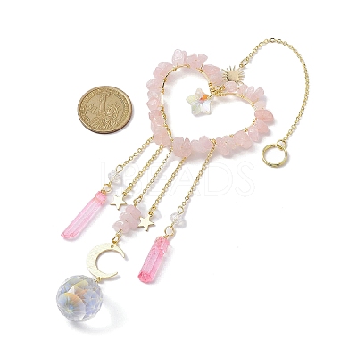 Natural Rose Quartz Chip Beads with Brass Findings Pendant Decorations HJEW-JM01814-01-1