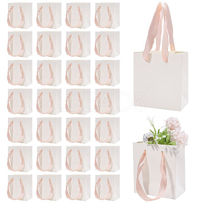 30Pcs Paper Gift Tote Bags with Pink Ribbon ABAG-GL0001-12-1