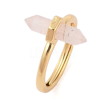 Double Pointed Hexagonal Prism Natural Rose Quartz Adjustable Rings for Women RJEW-G327-01G-04-1