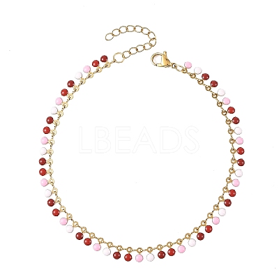 304 Stainless Steel Enamel Flat Round Tassel Anklets for Women AJEW-AN00871-1