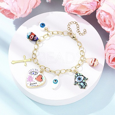 Brass Cable Chains Charm Bracelets BJEW-JB12565-1