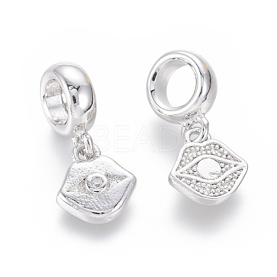 Brass Micro Pave Clear Cubic Zirconia European Dangle Charms ZIRC-G153-02P-1