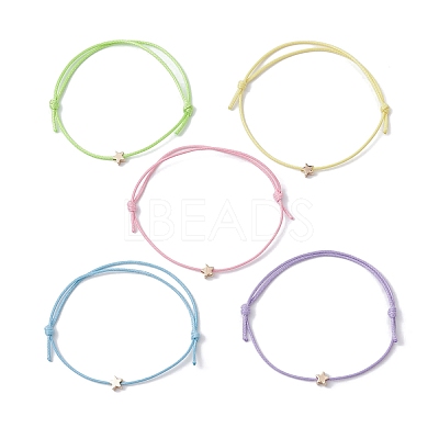 5Pcs 5 Colors Brass Star Braided Bead Bracelet BJEW-JB09737-04S-1