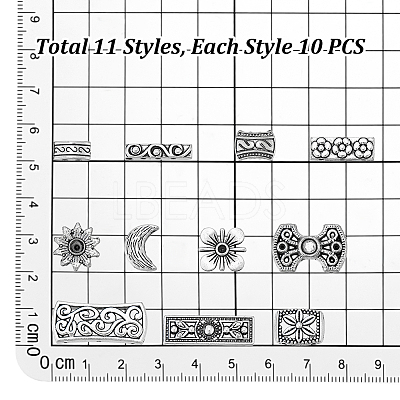110Pcs 11 Styles Tibetan Style Alloy Multi-Strand Links TIBE-PH0002-59-1