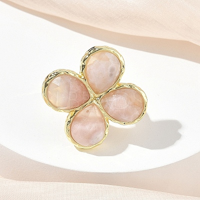 Natural Cherry Blossom Agate Faceted Adjustable Finger Rings for Women RJEW-A092-01G-14-1