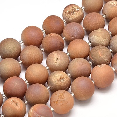 Round Electroplated Natural Druzy Geode Quartz Crystal Beads Strands G-A143B-16mm-01-1
