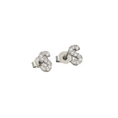 Brass Micro Pave Clear Cubic Zirconia Stud Earrings FS-WGC2F12-19-1