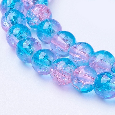 1Strand Two Tone Transparent Crackle Glass Round Beads Strands X-CCG-Q001-6mm-19-1