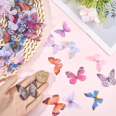 60Pcs 12 Styles 3D Gauze Butterfly Ornament Accessories FIND-SP0020-64A-1