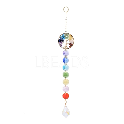 Natural & Synthetic Mixed Gemstone Tree with Glass Window Hanging Suncatchers HJEW-JM00853-02-1