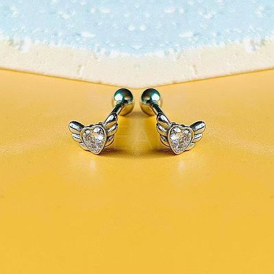 Angel Wing Heart 316L Surgical Stainless Steel Pave Cubic Zirconia Tongue Rings FS-WG901EE-01-1