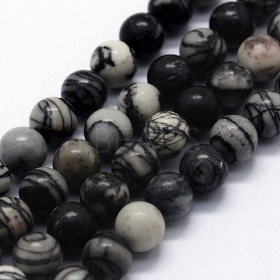 Natural Black Silk Stone/Netstone Beads Strands X-G-I199-11-6mm-1