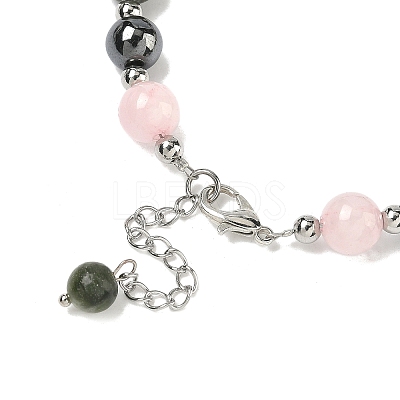 8mm Round Natural Rose Quartz & Natural Chinese Southern Jade & Synthetic Non-Magnetic Hematite Beaded Bracelets BJEW-PH01801-1