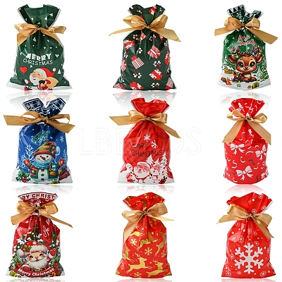 18Pcs 9 Styles Christmas Theme Plastic Packing Pouches Drawstring Bags ABAG-FS0001-04-1