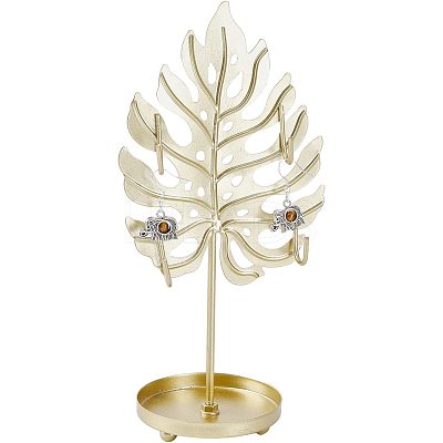 Iron Earring Display Stands with Round Tray EDIS-WH0016-018B-1