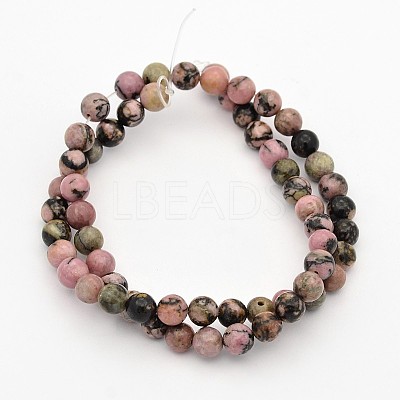 Round Natural Rhodonite Beads Strands G-M136-6mm-1