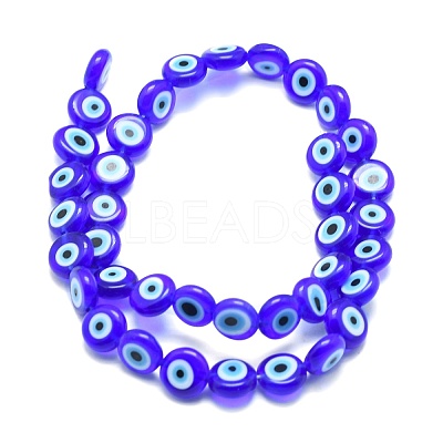 Handmade Evil Eye Lampwork Flat Round Bead Strands X-LAMP-L058-6mm-12-1