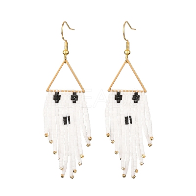 Halloween Theme Glass Seed Braided Ghost Chandelier Earrings EJEW-MZ00084-1