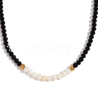 Fashion European Style Pearl Pendant Necklace for Women Handcrafted Stainless Steel Freshwater Pearl Deep Cut Crystal AX4759-8-1